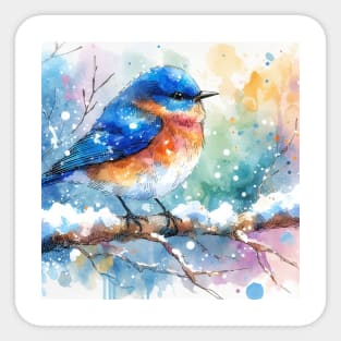 Colorful little blue bird sitting on a tree branch Sticker